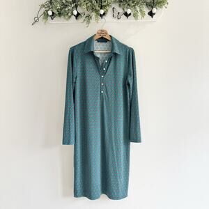 Womens Brooks Brothers Trellis Print Half Button Down Collared Midi Dress Large